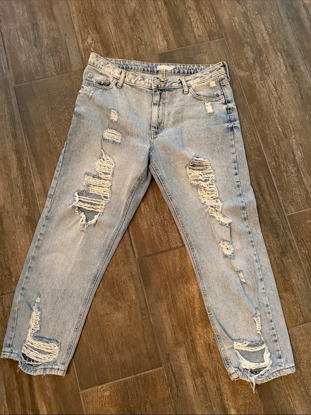 Anthropologie Avec Les Filles Light Blue Distressed Cropped Girlfriend Jeans - Picture 3 of 11